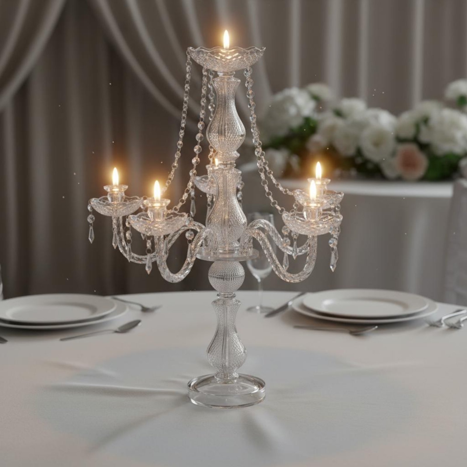 Unity Candle Set - Candelabra Kristal Elegan untuk Pernikahan, Tempat
