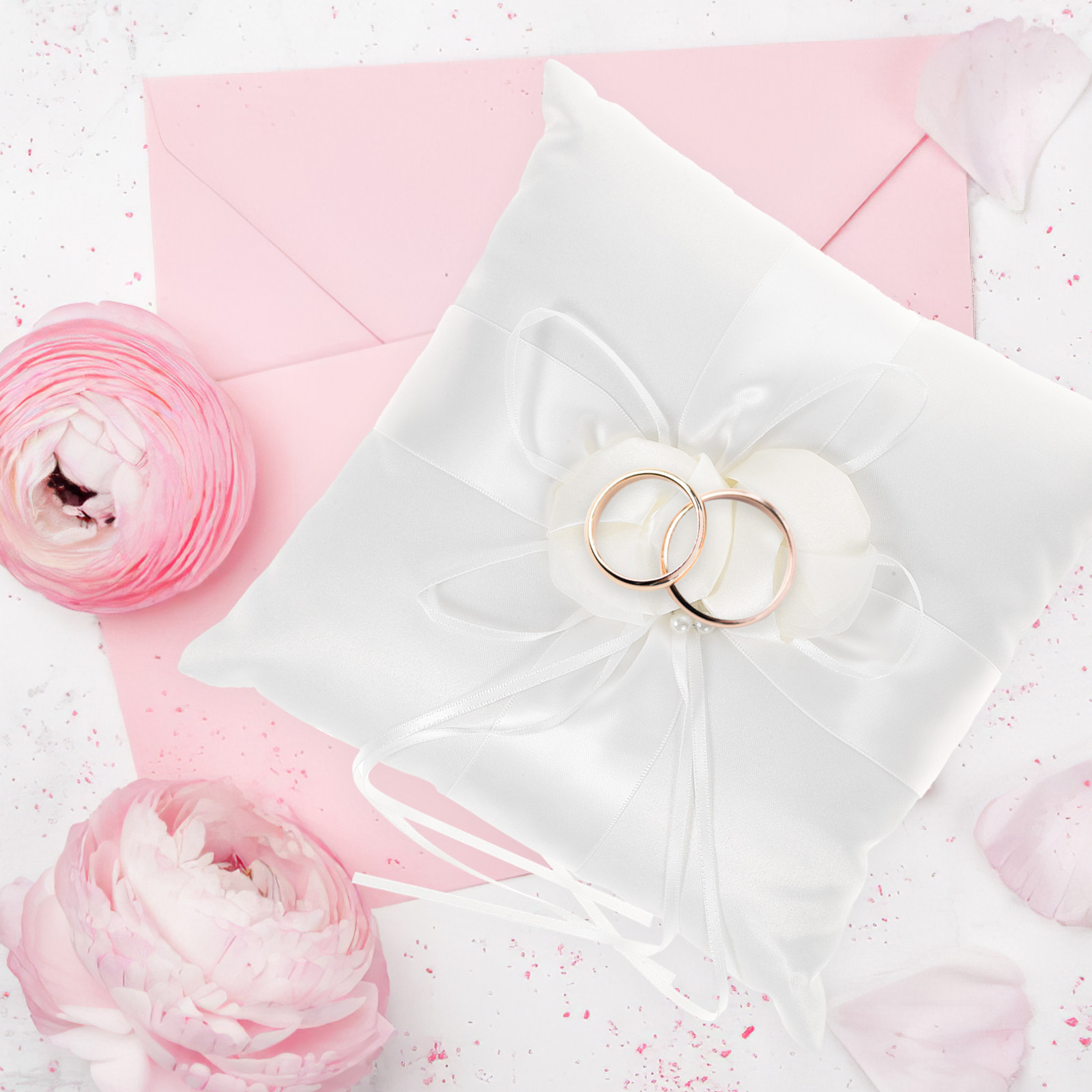 Bantal Cincin Satin Putih Eleg - Ring Bearer Pillow ulasan dan harga